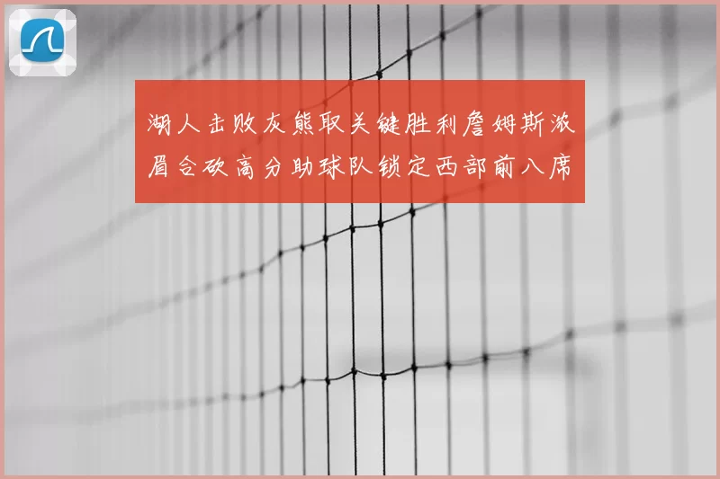 湖人击败灰熊取关键胜利詹姆斯浓眉合砍高分助球队锁定西部前八席位
